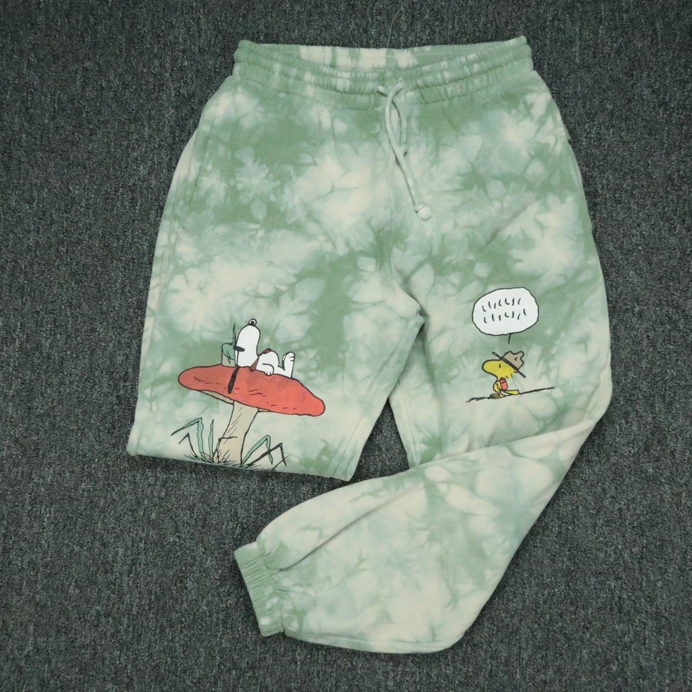Peanuts x Parks Project Pants Mens XS Green White Snoopy Tie Dye Jogger Athletic
